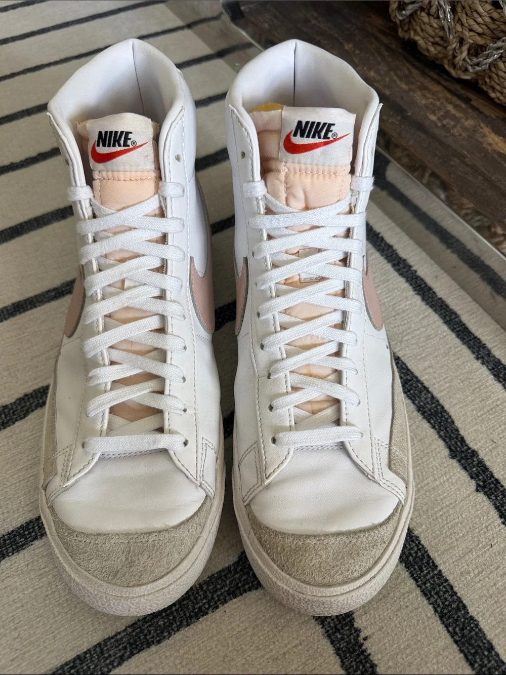 Nike High-Top Sneakers in White and Blush
